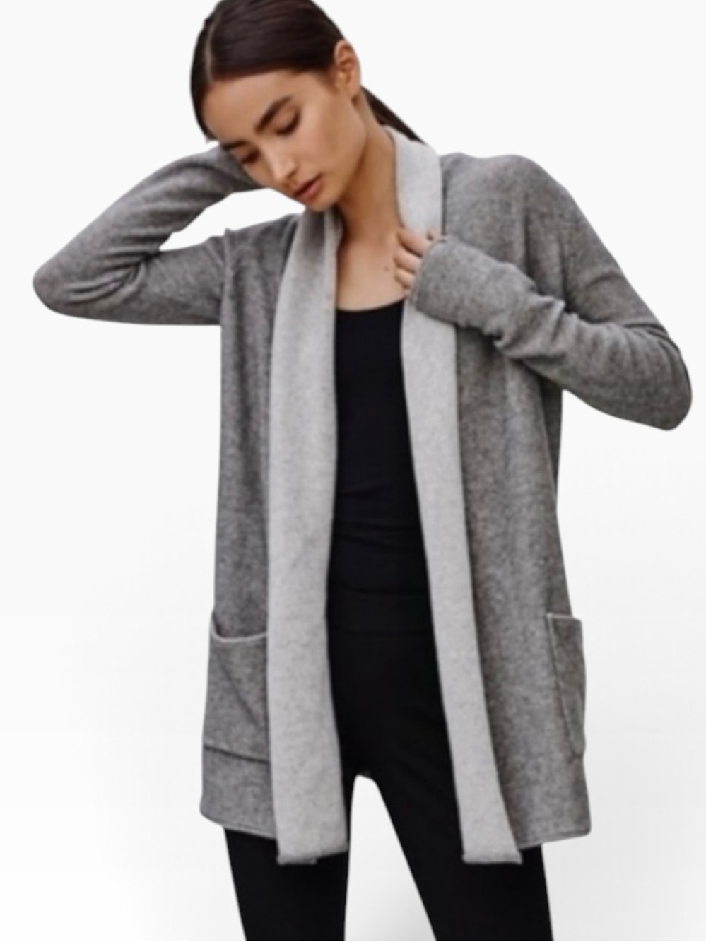 BABATON Gray Wool/Cashmere Blend Open Beekman Cardigan Size XXS
